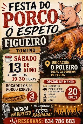 Fechas, información, programa, cartel, imágenes, mapa y ubicación de Festa do Porco ó Espeto de Figueiró (2026)  en  Tomiño
