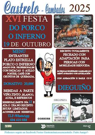 Fechas, información, programa, cartel, imágenes, mapa y ubicación de XVI Festa do Porco o Inferno de Castrelo (2025)  en  Cambados