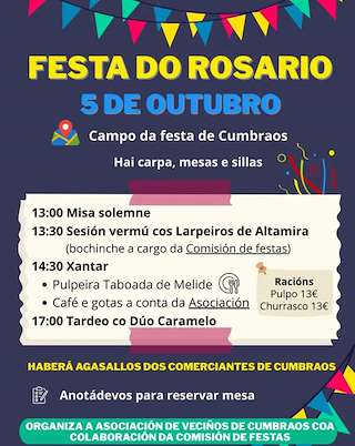 Fechas, información, programa, cartel, imágenes, mapa y ubicación de Festa do Rosario de Cumbraos  en  Mesía
