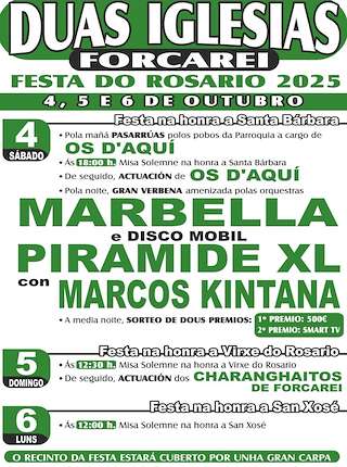 Fechas, información, programa, cartel, imágenes, mapa y ubicación de Festa do Rosario de Dúas Igrexas  en  Forcarei