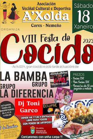 Fechas, información, programa, cartel, imágenes, mapa y ubicación de VIII Festa do Socio - Festa do Cocido da Xolda  en  Ponteceso