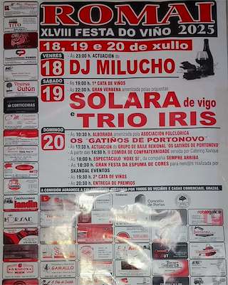 Fechas, información, programa, cartel, imágenes, mapa y ubicación de XLVIII Festa do Viño de Romai  en  Portas