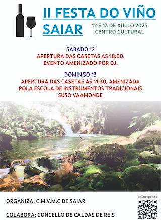 Fechas, información, programa, cartel, imágenes, mapa y ubicación de II Festa do Viño de Saiar  en  Caldas de Reis