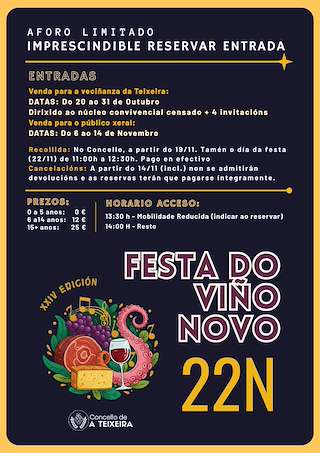 Fechas, información, programa, cartel, imágenes, mapa y ubicación de XXIV Festa do Viño Novo (2025)  en  A Teixeira