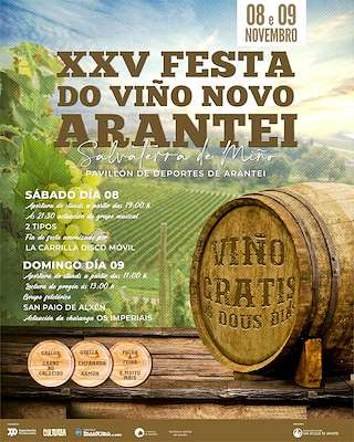 Fechas, información, programa, cartel, imágenes, mapa y ubicación de XXV Festa do Viño Novo de Arantei (2025) en Salvaterra do Miño