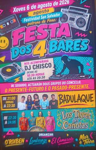 Fechas, información, programa, cartel, imágenes, mapa y ubicación de Festa dos 4 Bares (2026)  en  Fene