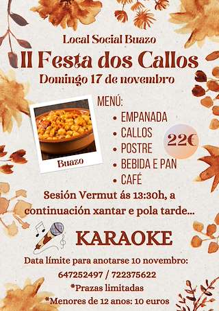 Fechas, información, programa, cartel, imágenes, mapa y ubicación de II Festa dos Callos de Buazo  en  Boimorto