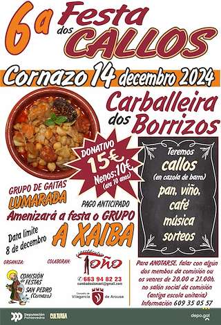 Fechas, información, programa, cartel, imágenes, mapa y ubicación de VI Festa dos Callos de Cornazo   en  Vilagarcía de Arousa