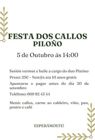 Fechas, información, programa, cartel, imágenes, mapa y ubicación de Festa dos Callos de Piloño (2025)  en  Vila de Cruces