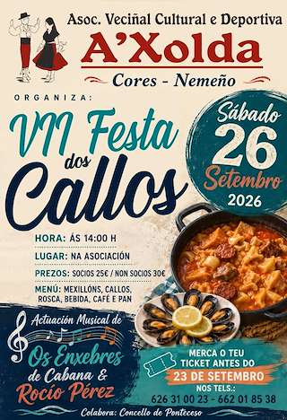 Fechas, información, programa, cartel, imágenes, mapa y ubicación de VII Festa dos callos de Xolda (2026) en Ponteceso