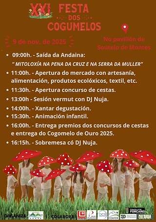Fechas, información, programa, cartel, imágenes, mapa y ubicación de XXI Festa dos Cogomelos de Soutelo de Montes (2025) en Forcarei