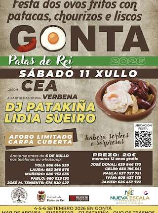 Fechas, información, programa, cartel, imágenes, mapa y ubicación de Festa dos Ovos Fritos con Patacas, Chourizos e Liscos de Gontá  (2026)  en  Palas de Rei