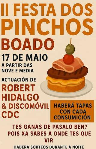 Fechas, información, programa, cartel, imágenes, mapa y ubicación de II Festa dos Pinchos de Boado  en  Mesía