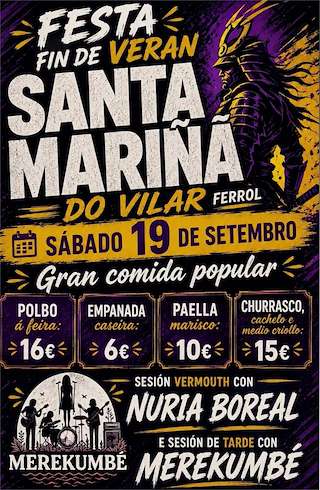 Fechas, información, programa, cartel, imágenes, mapa y ubicación de Festa fin de Verán de Santa Mariña do Vilar (2026)  en  Ferrol