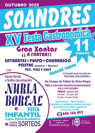 Fechas, información, programa, cartel, imágenes, mapa y ubicación de XV Festa Gastronómica de Soandres (2025)  en  Laracha
