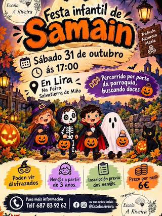 Fechas, información, programa, cartel, imágenes, mapa y ubicación de Festa Infantil de Samaín de Lira (2026)  en  Salvaterra do Miño