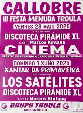 Fechas, información, programa, cartel, imágenes, mapa y ubicación de III Festa Menuda Troula de Callobre  en  A Estrada
