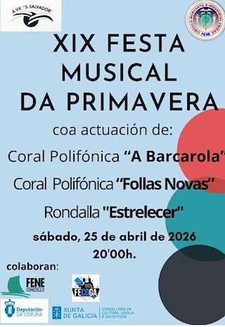 Fechas, información, programa, cartel, imágenes, mapa y ubicación de XIX Festa Musical da Primavera (2026)  en  Fene