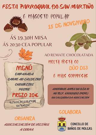 Fechas, información, programa, cartel, imágenes, mapa y ubicación de Festa Parroquial do San Martiño e Magosto Popular (2025)  en  Baños de Molgas
