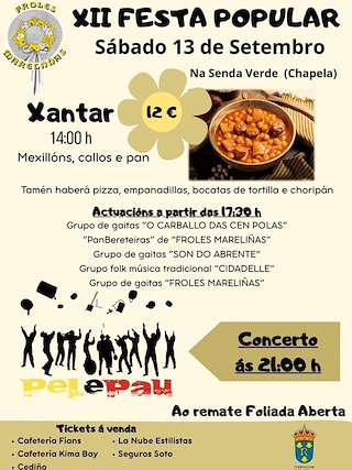Fechas, información, programa, cartel, imágenes, mapa y ubicación de XII Festa Popular Froles Mareliñas  en  Redondela