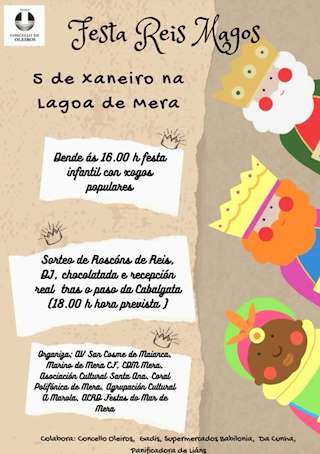 Fechas, información, programa, cartel, imágenes, mapa y ubicación de Fiesta de Reyes de Mera (2026) en Oleiros