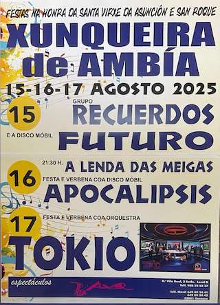 Fechas, información, programa, cartel, imágenes, mapa y ubicación de Festas da Asunción e San Roque  en  Xunqueira de Ambía
