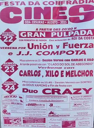 Fechas, información, programa, cartel, imágenes, mapa y ubicación de Festas da Confraría de Cines  en  Oza Cesuras