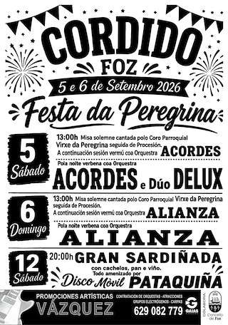 Fechas, información, programa, cartel, imágenes, mapa y ubicación de Festas da Peregrina de Cordido (2026) en Foz