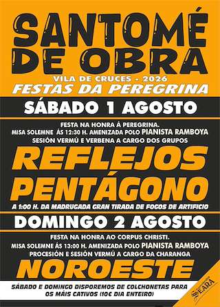 Fechas, información, programa, cartel, imágenes, mapa y ubicación de Festas da Peregrina de Santomé de Obra (2026)  en  Vila de Cruces