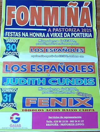 Fechas, información, programa, cartel, imágenes, mapa y ubicación de Festas da Portería de Fonmiñá  en  Pastoriza