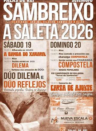 Fechas, información, programa, cartel, imágenes, mapa y ubicación de Festas da Saleta de Sambreixo (2026) en Palas de Rei