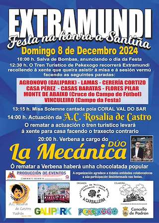 Fechas, información, programa, cartel, imágenes, mapa y ubicación de Festas da Santiña de Extramundi  en  Padrón
