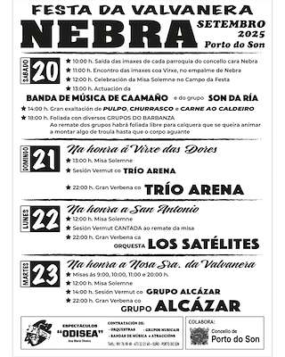 Fechas, información, programa, cartel, imágenes, mapa y ubicación de Festas da Valvanera de Nebra  en  Porto do Son