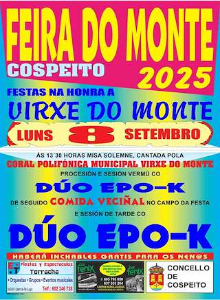 Fechas, información, programa, cartel, imágenes, mapa y ubicación de Festas da Virxe do Monte (2026)  en  Cospeito