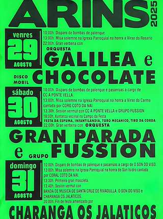 Fechas, información, programa, cartel, imágenes, mapa y ubicación de Festas de Arins  en  Santiago de Compostela