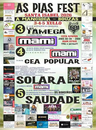 Fechas, información, programa, cartel, imágenes, mapa y ubicación de Festas de As Pías, A Manchica e Bouzas (2026)  en  A Merca