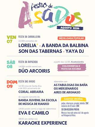 Fechas, información, programa, cartel, imágenes, mapa y ubicación de Festas de Asados (2026)  en  Rianxo