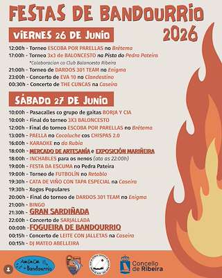 Fechas, información, programa, cartel, imágenes, mapa y ubicación de Festas de Bandourrio (2026) en Ribeira