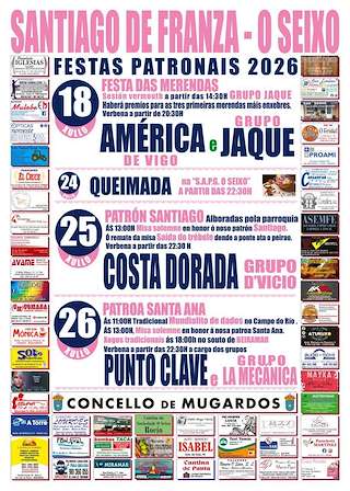 Fechas, información, programa, cartel, imágenes, mapa y ubicación de Festas de Beiramar - Santiago Apóstol de Franza (2026)  en  Mugardos