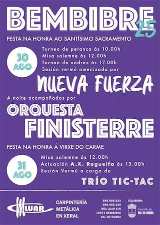 Fechas, información, programa, cartel, imágenes, mapa y ubicación de Festas de Bembibre  en  Val do Dubra