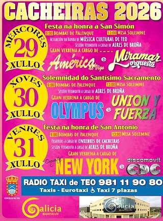 Fechas, información, programa, cartel, imágenes, mapa y ubicación de Festas de Cacheiras (2026)  en  Teo