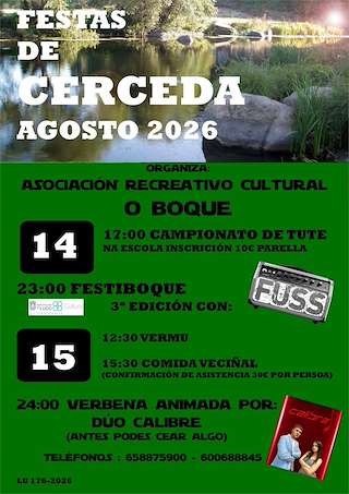 Fechas, información, programa, cartel, imágenes, mapa y ubicación de Festas de Cerceda  en  O Corgo