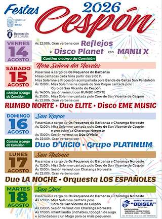 Fechas, información, programa, cartel, imágenes, mapa y ubicación de Festas de Cespón (2026) en Boiro