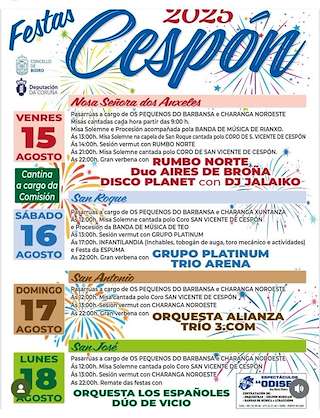 Fechas, información, programa, cartel, imágenes, mapa y ubicación de Festas de Cespón  en  Boiro