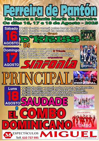 Fechas, información, programa, cartel, imágenes, mapa y ubicación de Festas de Ferreira  en  Pantón