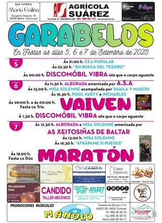 Fechas, información, programa, cartel, imágenes, mapa y ubicación de Festas de Garabelos  en  Baltar