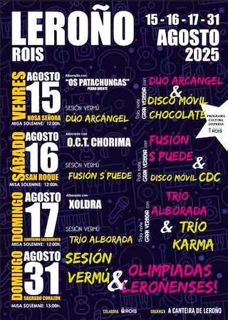 Fechas, información, programa, cartel, imágenes, mapa y ubicación de Festas de Leroño  en  Rois
