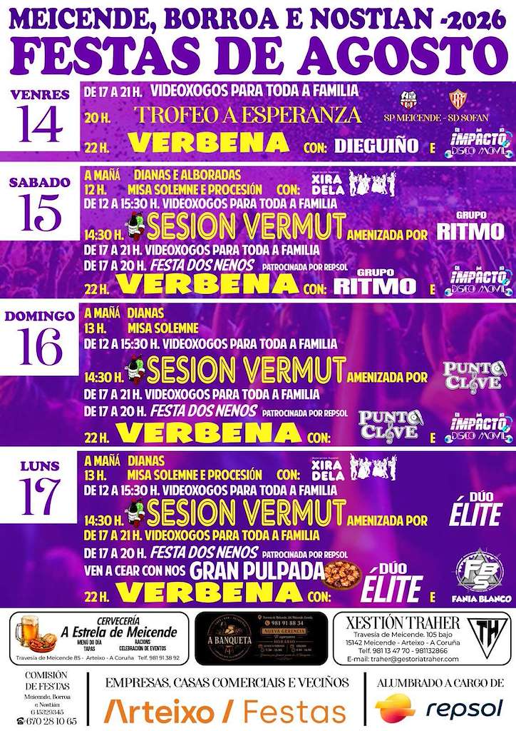 Festas de Meicende, Borroa e Nostián (2026) en Arteixo