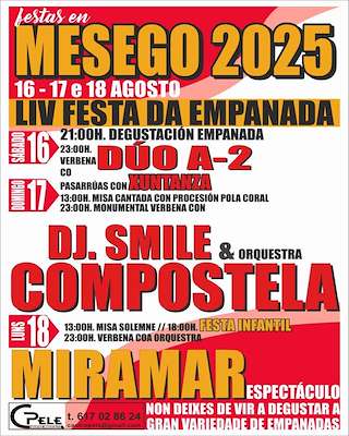 Fechas, información, programa, cartel, imágenes, mapa y ubicación de Festas de Mesego - LIV Festa da Empanada   en  O Carballiño