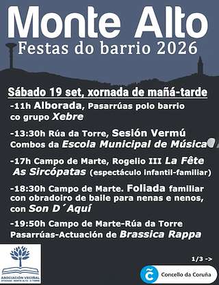 Fechas, información, programa, cartel, imágenes, mapa y ubicación de Festas de Monte Alto (2026) en A Coruña